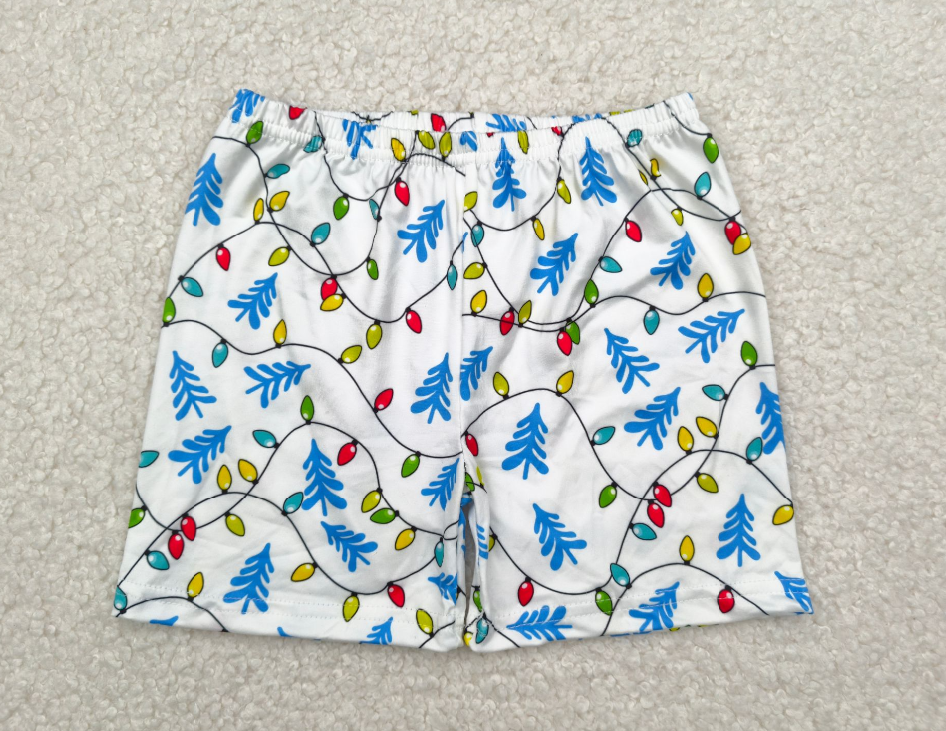 RTS SALES NO MOQ彩灯蓝色叶子白底短裤Illuminated blue leaves shorts with white bottom