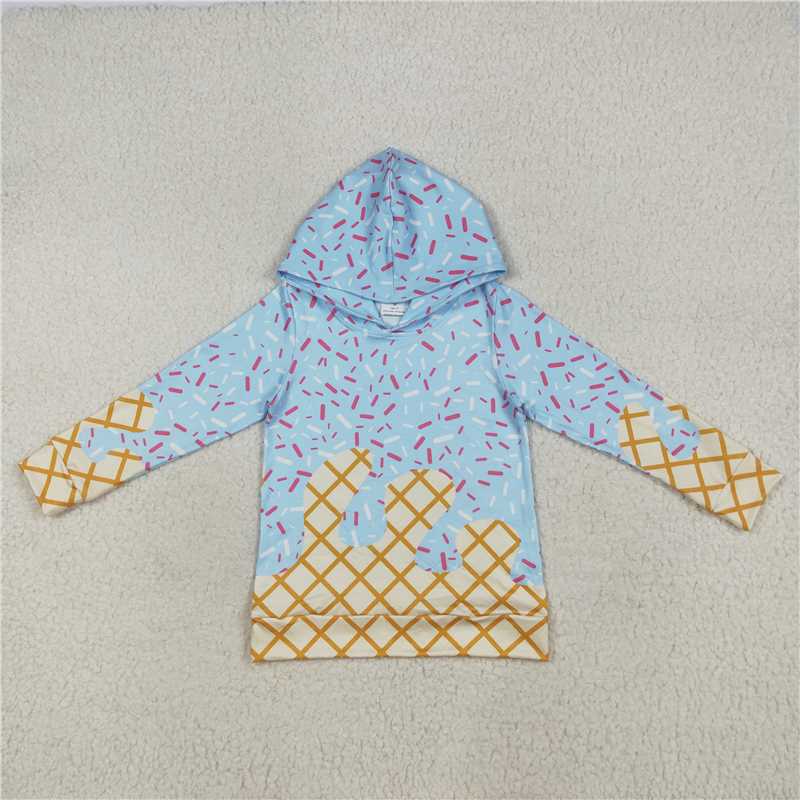 RTS NO MOQ Sibling baby boy clothes Waffle ice cream purple hooded long sleeve tops