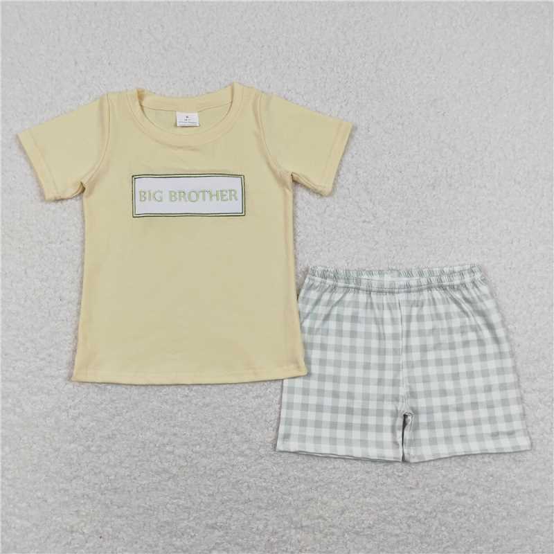 ready to ship BSSO0403 big brother embroidered letters yellow short sleeve green