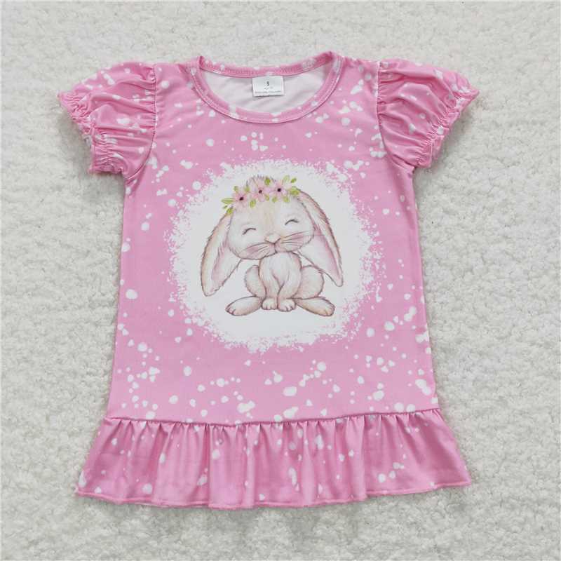rts stock GT0466 Flower bunny pink short-sleeved top