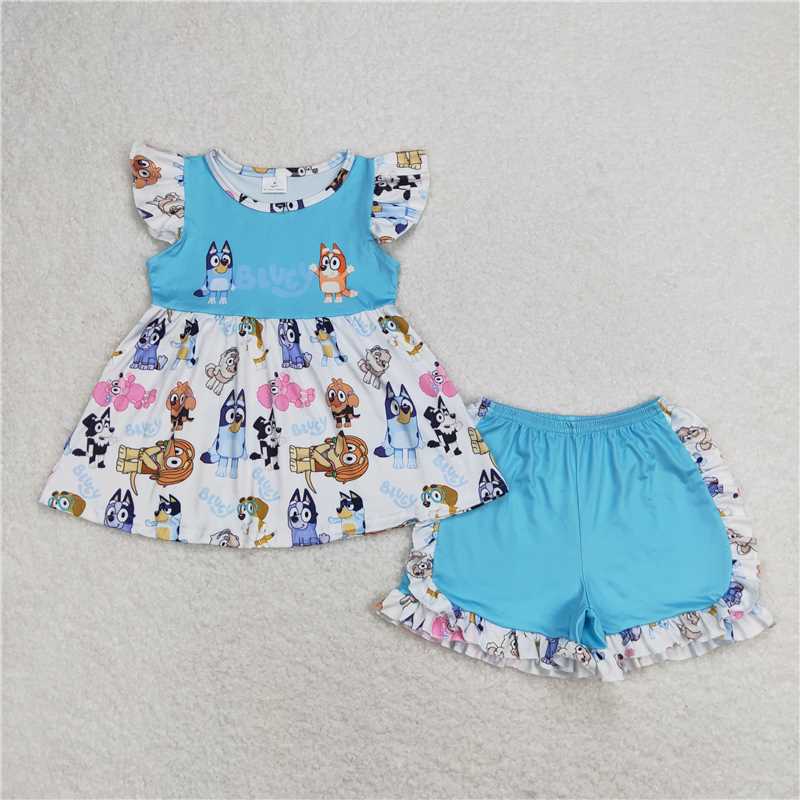 GSSO0387 GSSO0388 bluey cartoon pink and white short-sleeved shorts suit