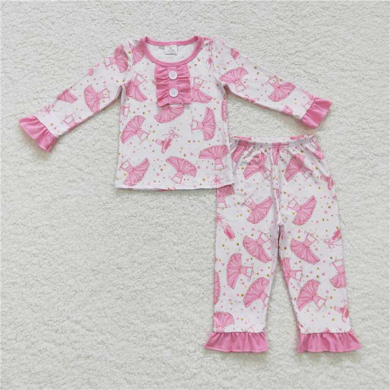 RTS NO MOQ Heart Pink Ballet Tutu Long Sleeve Pants Set Heart Pink Ballet Tutu romper