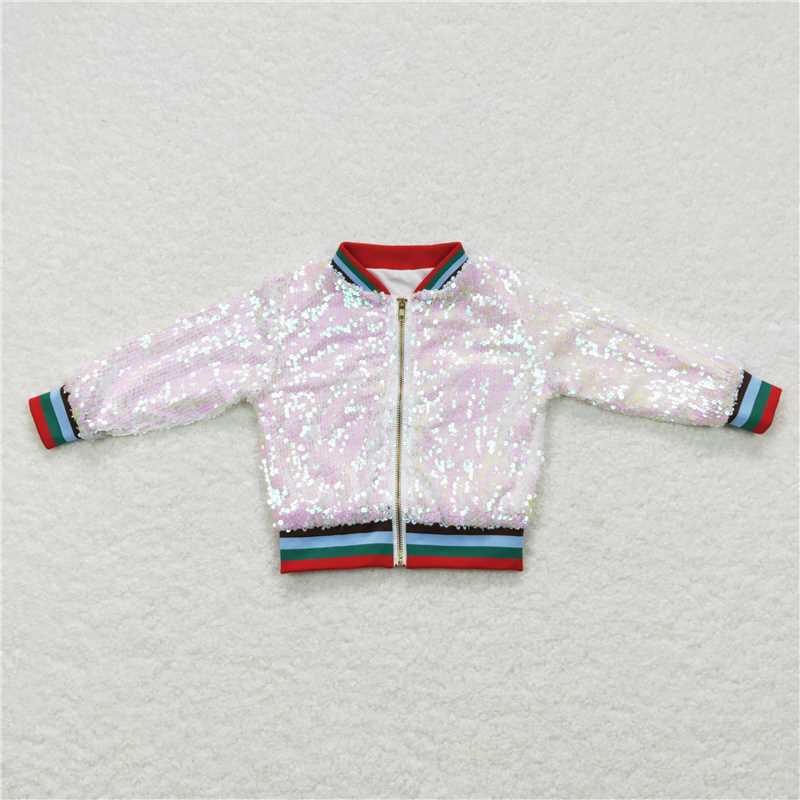 RTS NO MOQ Sibling baby boy girl clothes Sequined Zipper Long Sleeve Jackets