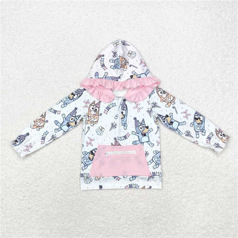 RTS NO MOQ GSD1082 GT0634 Birthday Cake Watermelon Red Bowknot Short Sleeve Dress & Birthday Puppy Hooded Zipper Pullover Long Sleeve Top