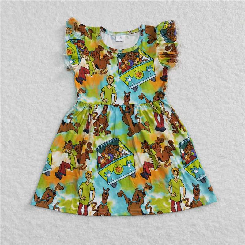 "G5-5-3,'/ Dog car green flying sleeves skirt"