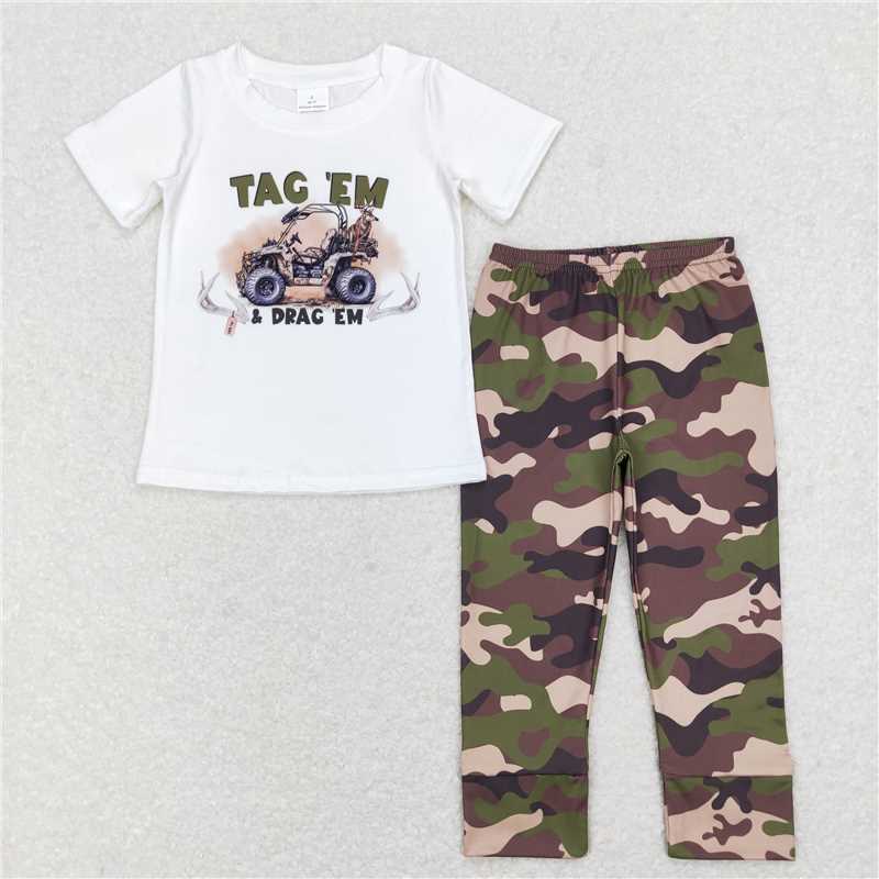 RTS NO MOQ Baby Boys Pocket Short Sleeve Top Camouflage Pants Set