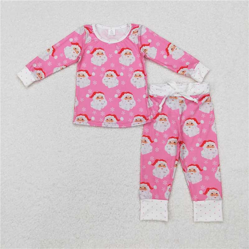 RTS NO MOQ bamboo Q version Santa Claus snowflake pattern long-sleeved suit: pink & rose pink