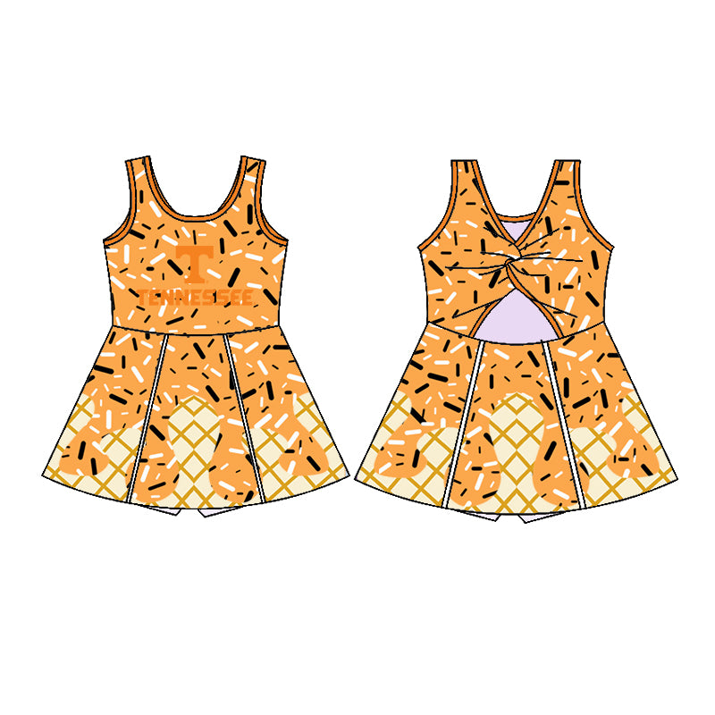 Custom moq 5 mix sizes summer teams baby girls clothes team orange short sleeve skirts shorts sets dress top-25.5.9