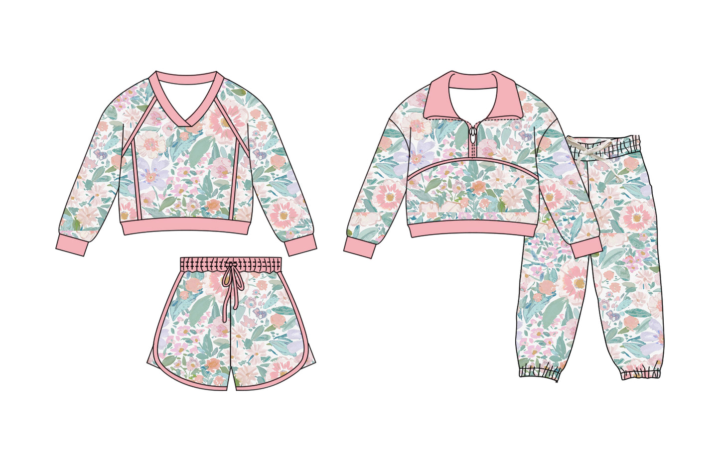 25.11.29 custom each style moq 5 eta 6-8week Sibling Sisters floral baby girl long sleeve pants sets and skirts sets match family design