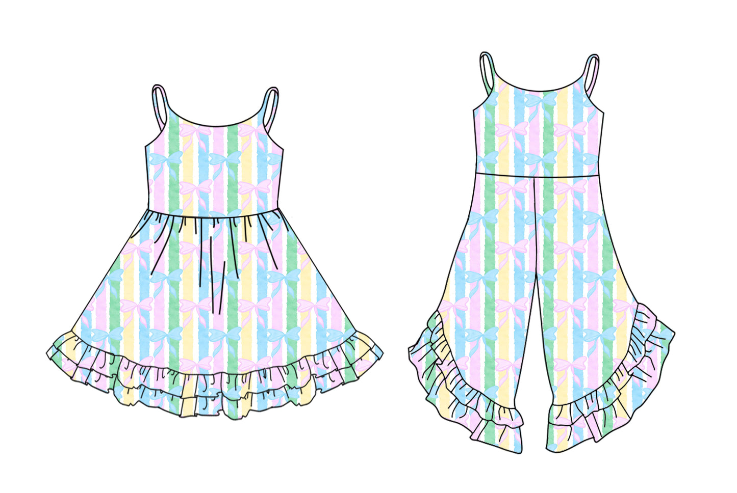 25.12.4 custom each style moq 5 eta 6-8week Sibling Sister bow baby girl clothes suspender jumpsuit and dress match design