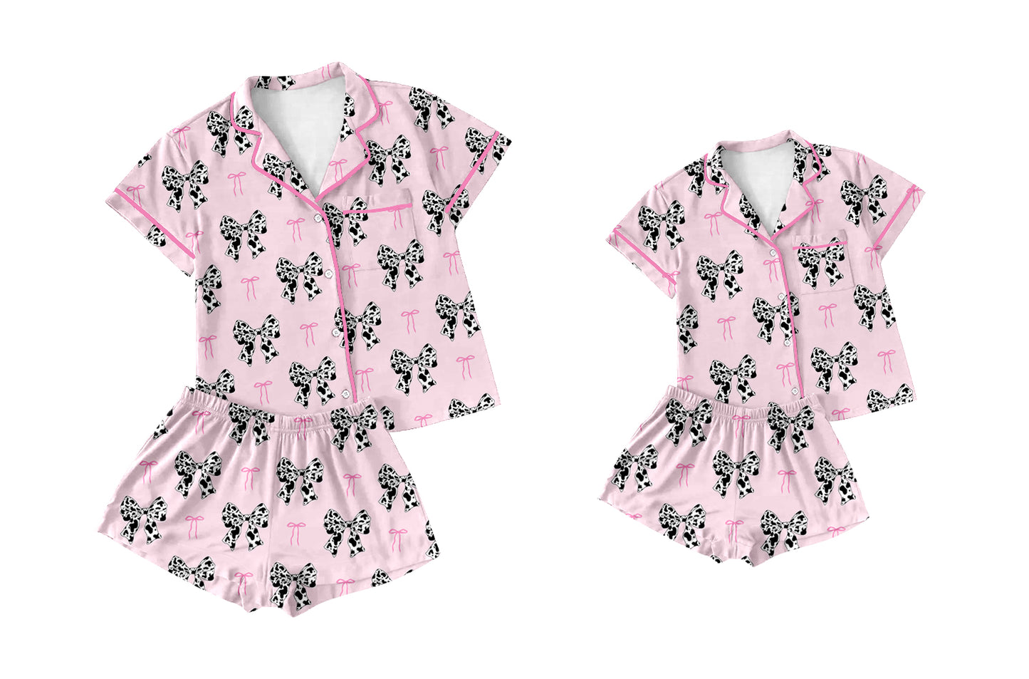 12.28 custom each style moq 5eta 4-6week Sibling Sister bow short sleeve shorts sets and adult sets match design