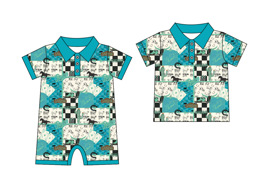 25.11.27 Custom each style moq 5 eta 6-8 week Sibling Sister cow head baby boy short sleeve top and rompers match family design