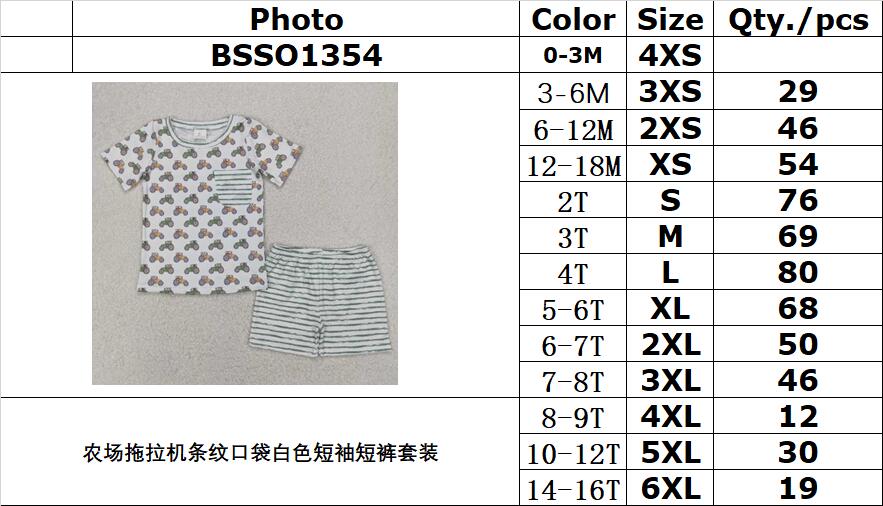 RTS NO MOQ BSSO1354 Farm tractor stripe pocket white short sleeve shorts set