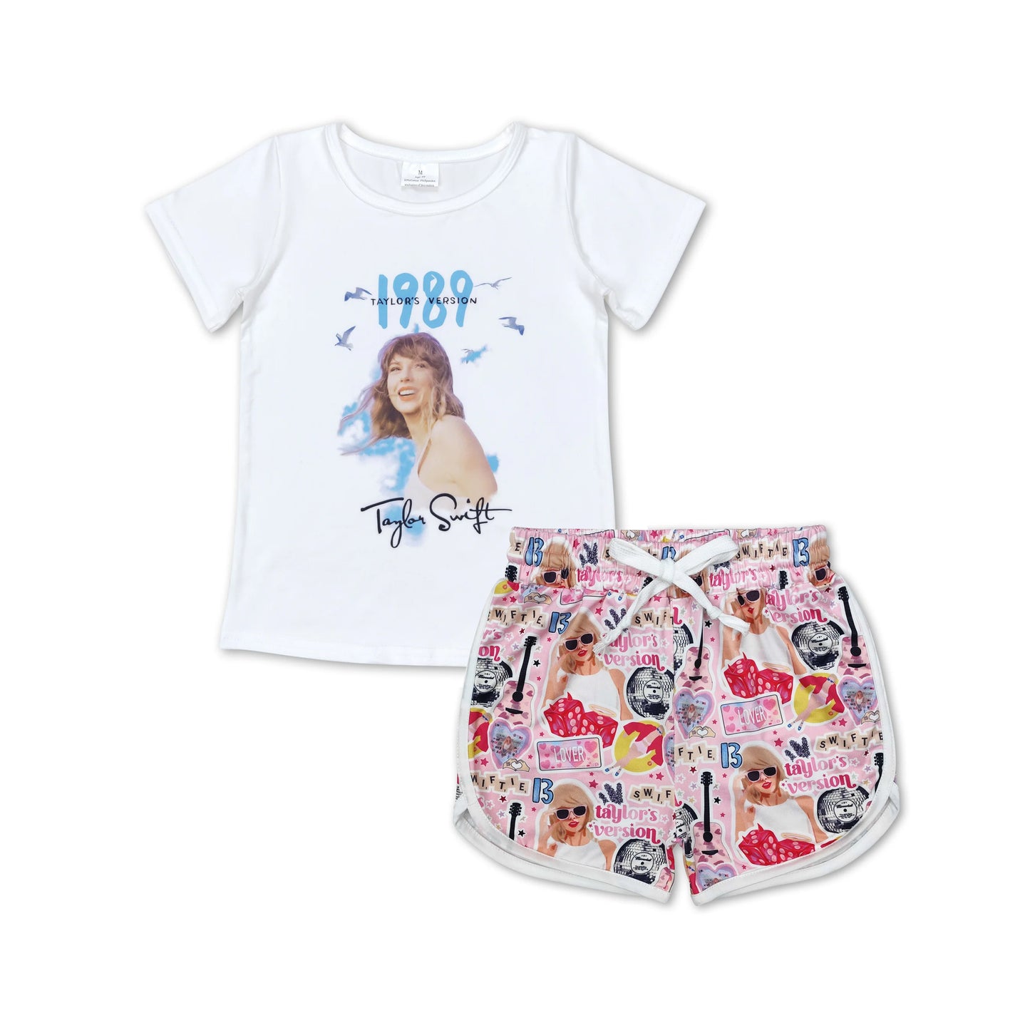 RTS NO MOQ GT0604+SS0418 baby girls clothes taylor swift short sleeve shorts sets