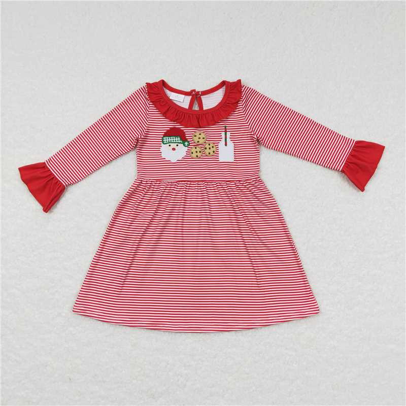 RTS NO MOQ(In Stock) GLD0411 Embroidered Santa Claus red plaid doll collar long-sleeved dress