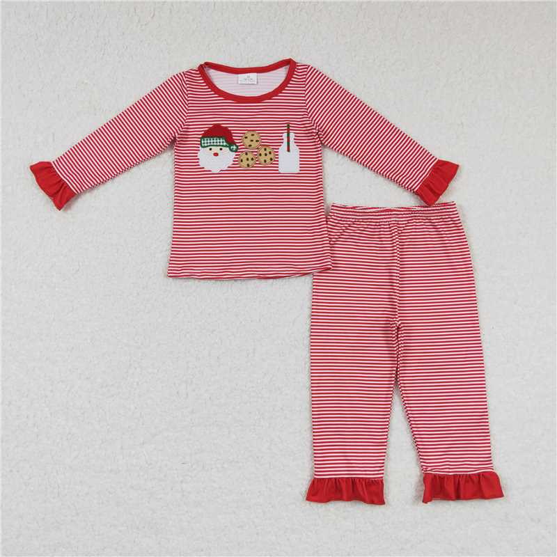 RTS NO MOQ(In Stock) GLP0873 Embroidered Christmas Long Sleeve Pants Set