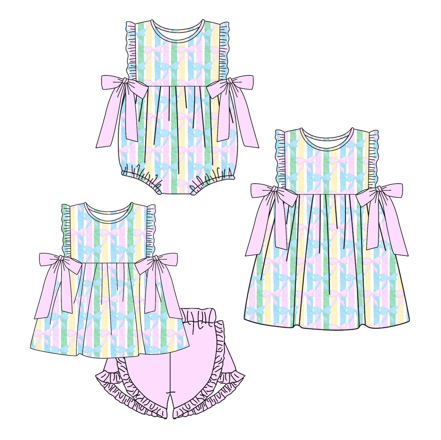 25.12.4 custom each style moq 5 eta 6-8week Sibling Siste bow baby short sleeve shorts sets and romper and dress match design