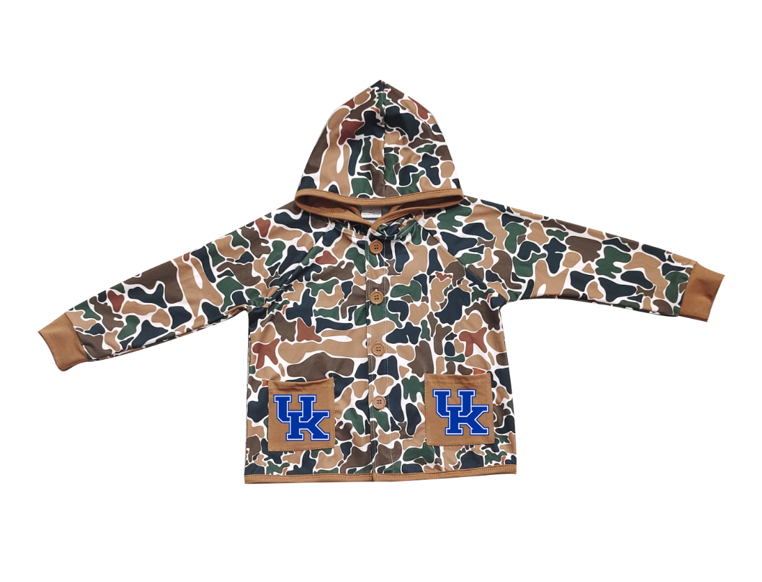 Custom moq 5 mix size milk silk baby boys clothes team summer camouflage button hooded long sleeve top-25.11.25