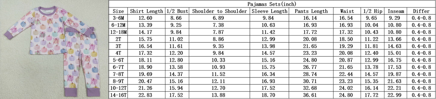 RTS NO MOQ(In Stock) GLP2597 Pink and purple long-sleeved pantsuit with a colorful bow pattern