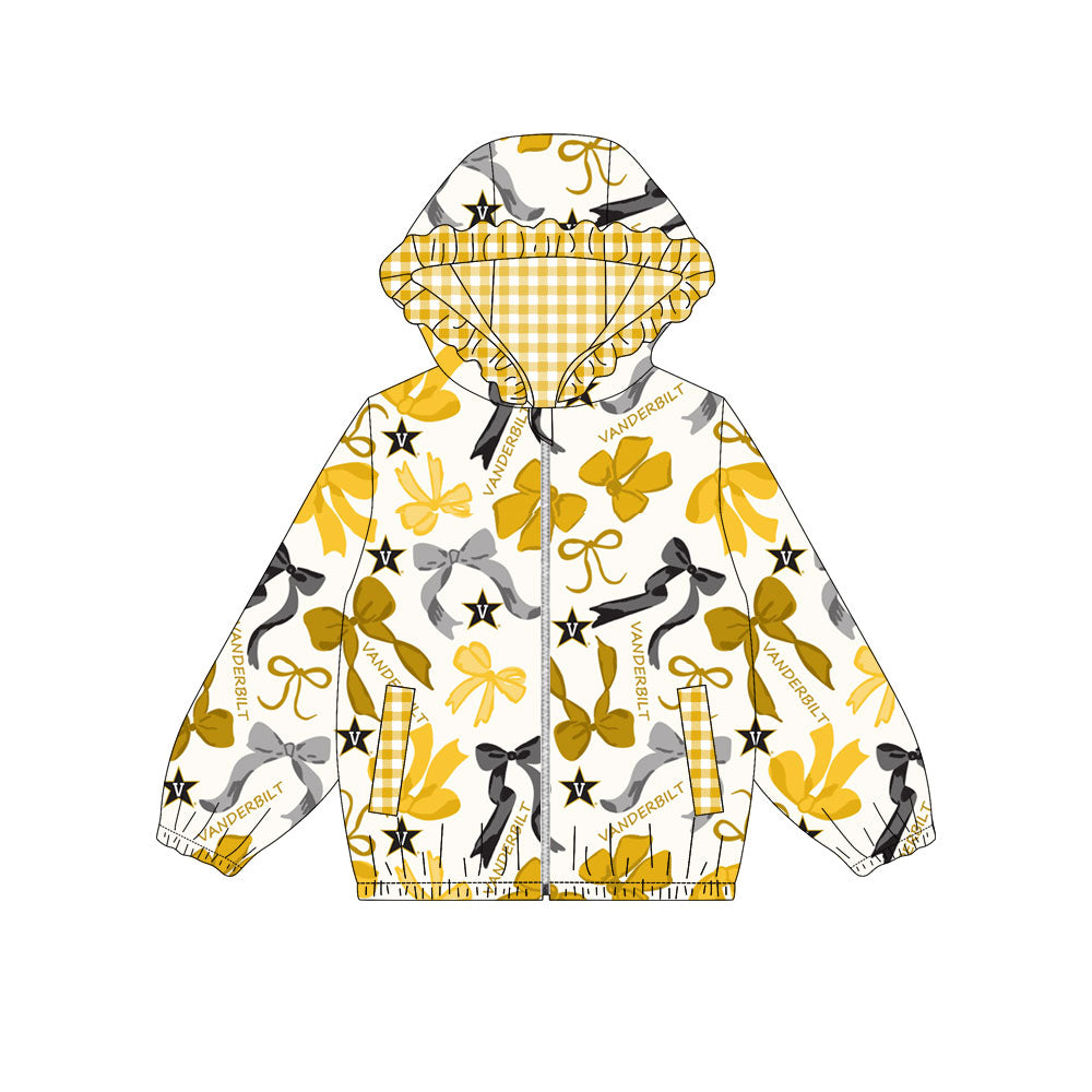 Custom moq 8 mix size milk silk summer team baby girls clothes bow yellow hooded long sleeve top-25.9.18