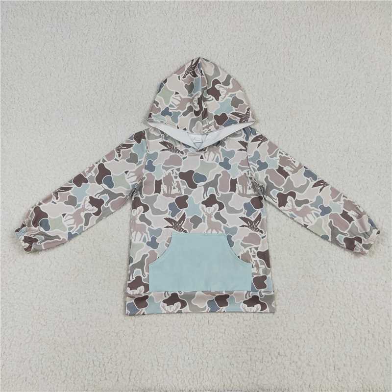 RTS NO MOQ(In Stock) BT1268 duck camouflage Hooded long-sleeved top