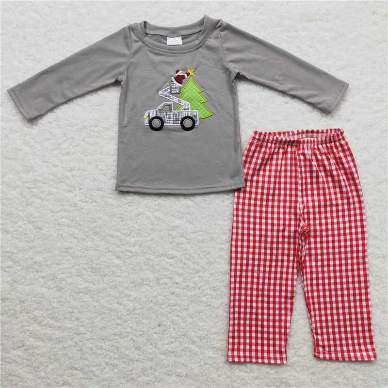RTS NO MOQ(In Stock ) BLP0135 Embroidered Christma long sleeve pants set