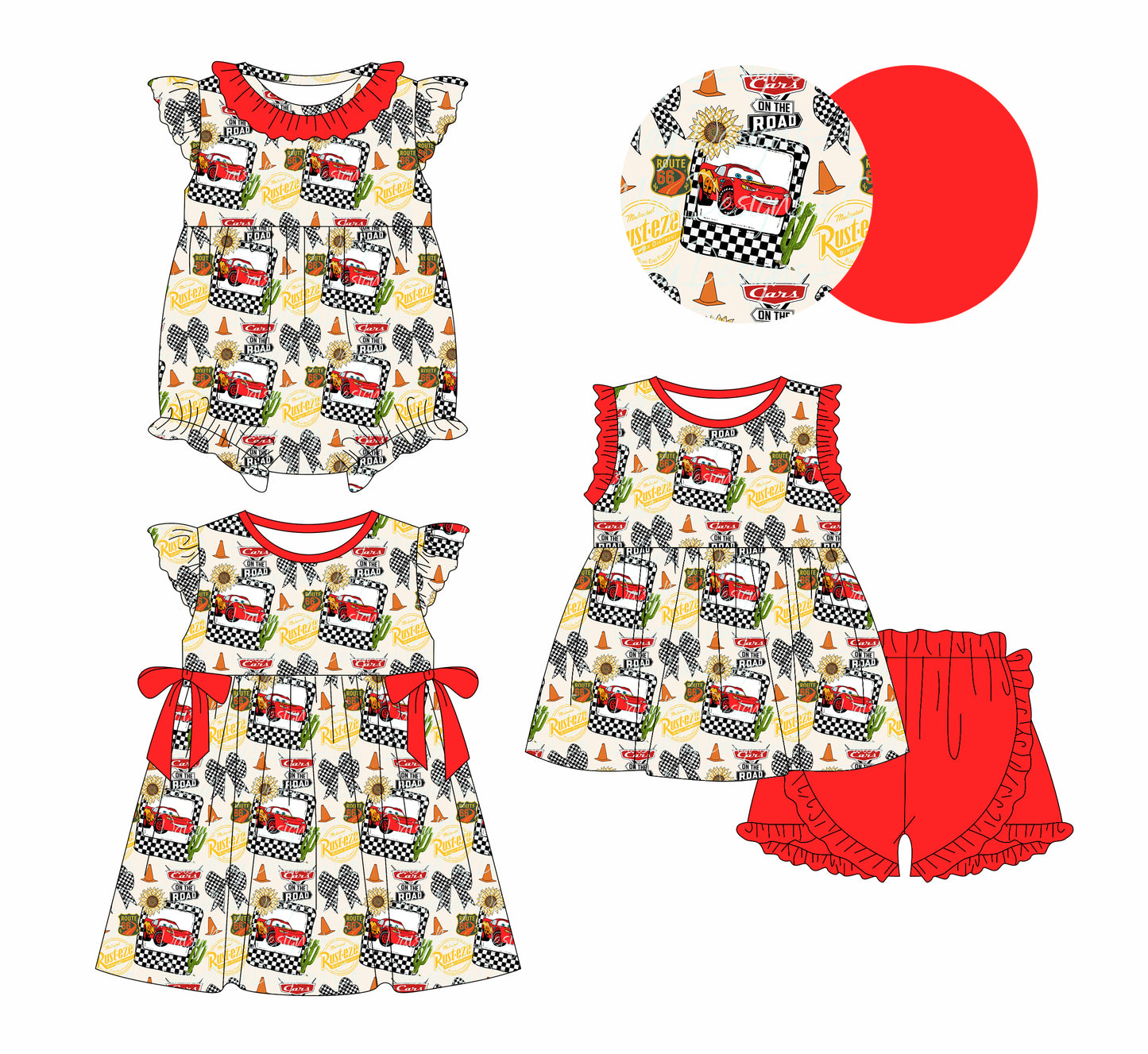 12.30 custom each style moq 5eta 4-6week Sibling Sister cars baby girl short sleeve shorts sets and dress and rompers match family design