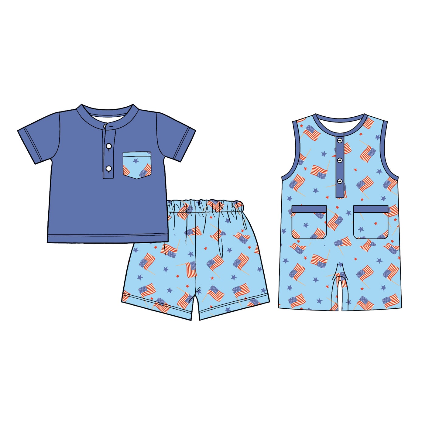 26.1.5 custom each style moq 5 eta 6-8week Sibling Sister flag baby boy short sleeve shorts sets and romper match design