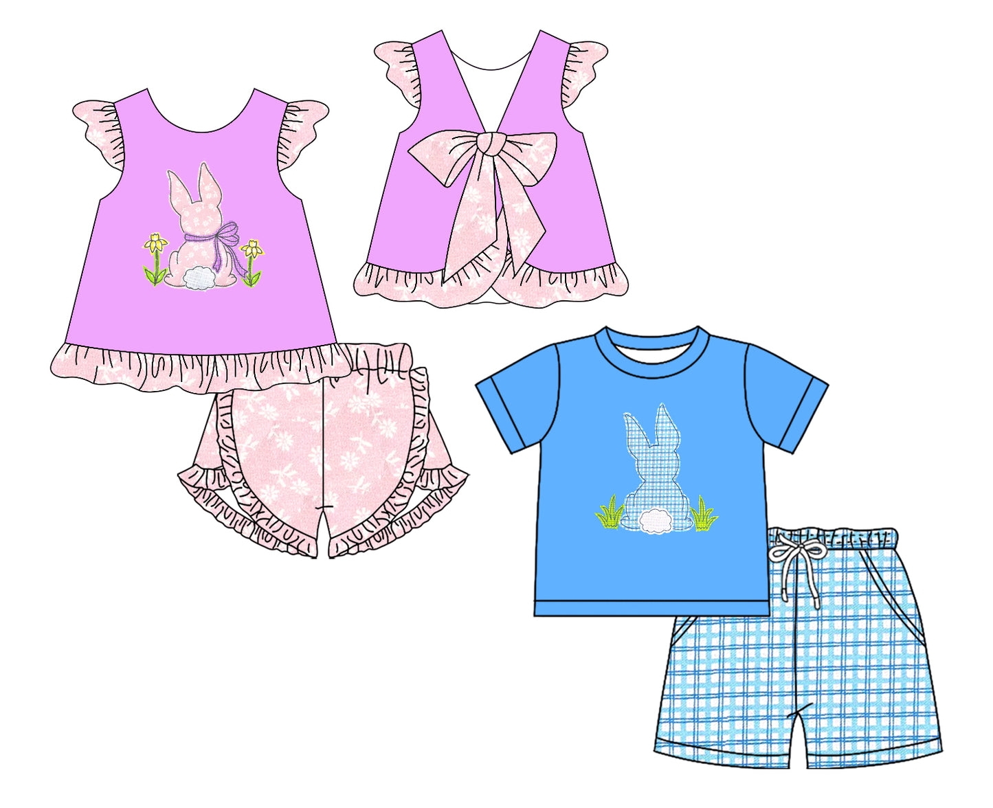 25.11.26 custom each style moq 5 eta 6-8week Sibling Sisters easter baby girl clothes short sleeve shorts sets 2 match family design