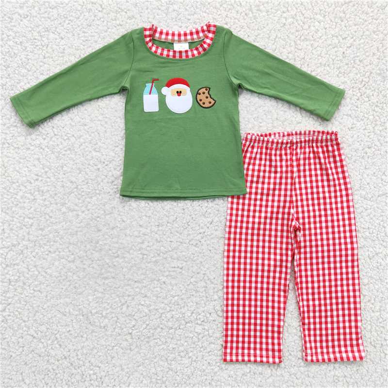 RTS NO MOQ(In Stock ) BLP0147 Embroidered Christmas long sleeve pants set