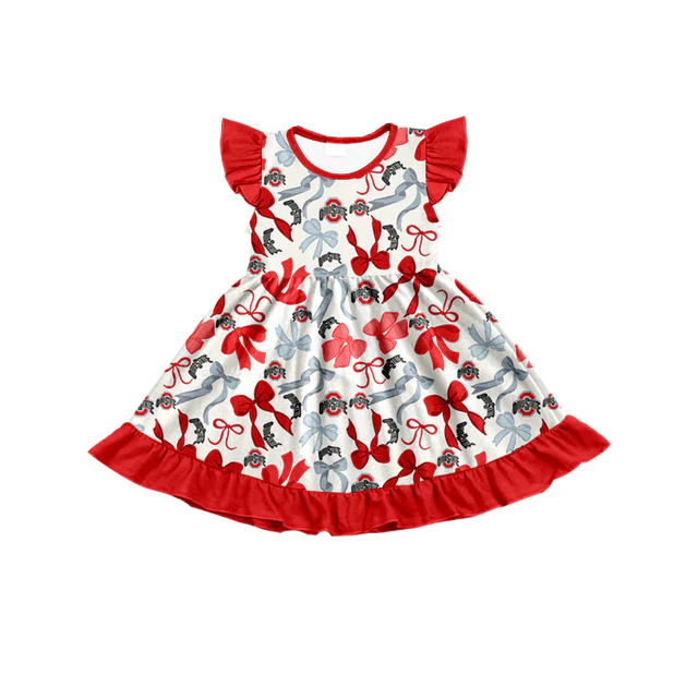 PRE ORDER Deadline July 23 custom no moq Children's boutique clothing soprt teams bow summer dress