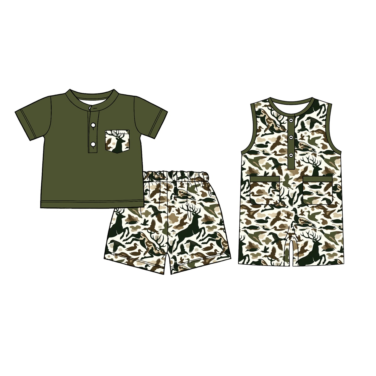 26.1.5 custom each style moq 5 eta 6-8week Sibling Sister camouflage duck baby boy short sleeve shorts sets and romper match design
