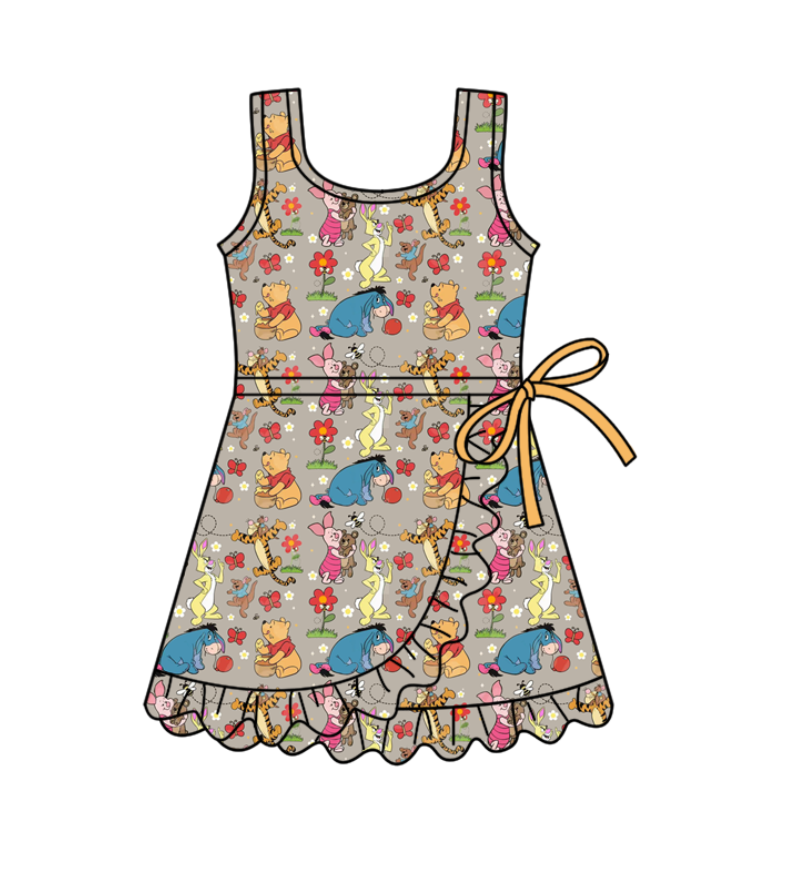 Custom moq 5 mix size milk silk baby girl clothes summer cartoon sleeveless dress