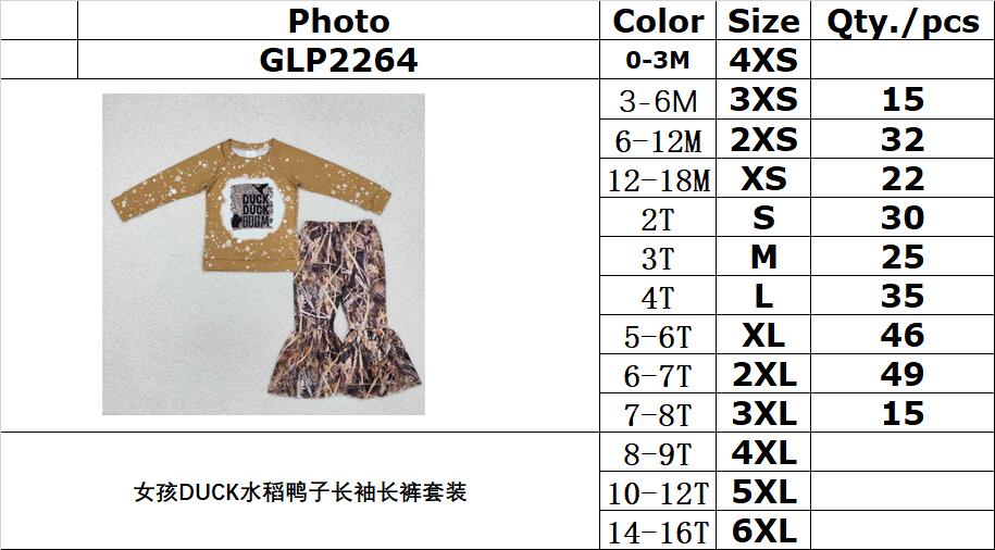 RTS NO MOQ ETA 5/7days Arrived GLP2264 Girls DUCK rice duck long sleeve trousers set