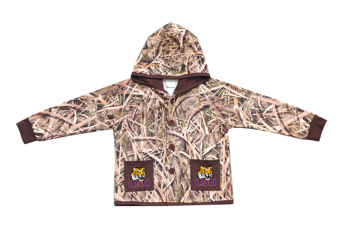 Custom moq 5 mix size milk silk baby boys clothes team summer camouflage button hooded long sleeve top-25.11.25