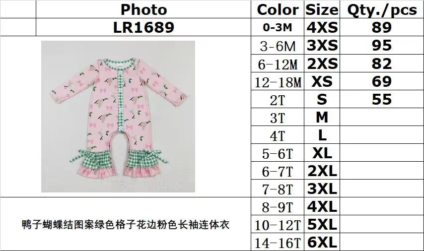 RTS NO MOQ ETA 5/7days arrived LR1689 Duck bow pattern green plaid lace pink long