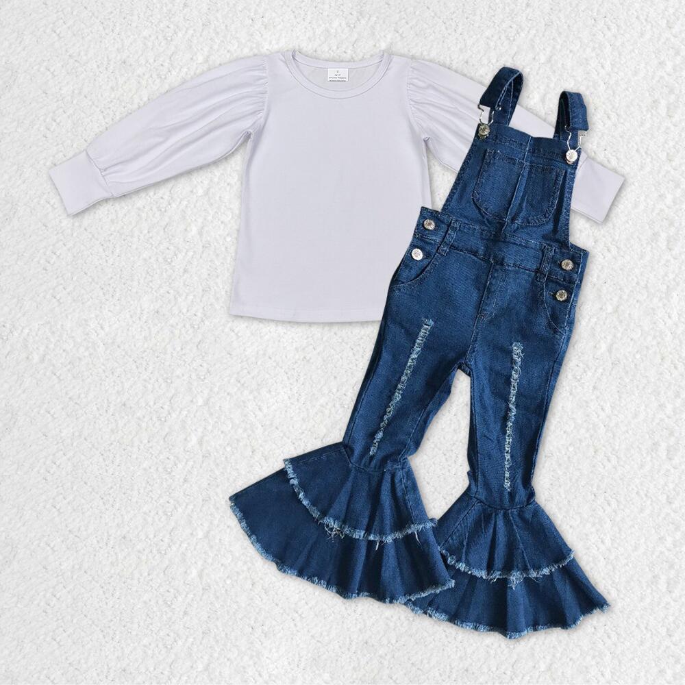 White top and overalls sets