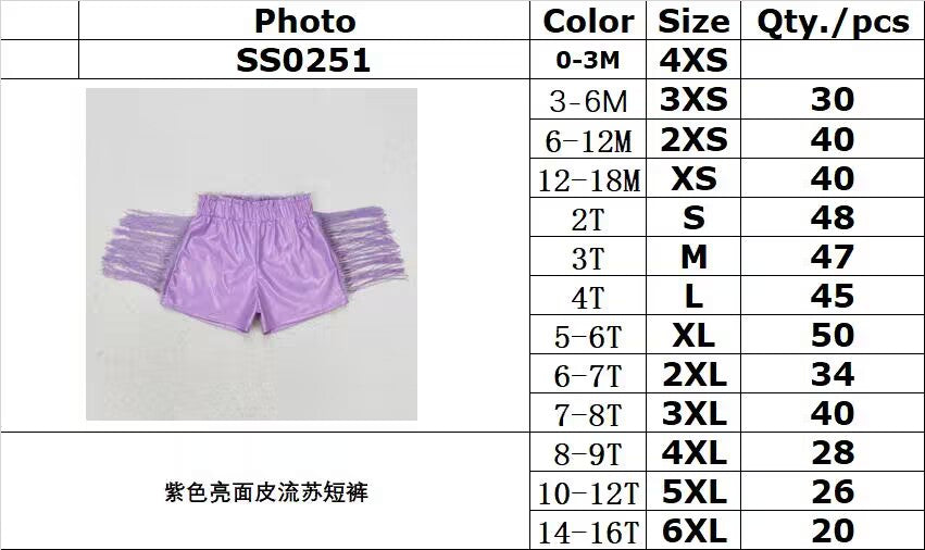 rts no moq SS0251 Purple shiny leather fringe shorts