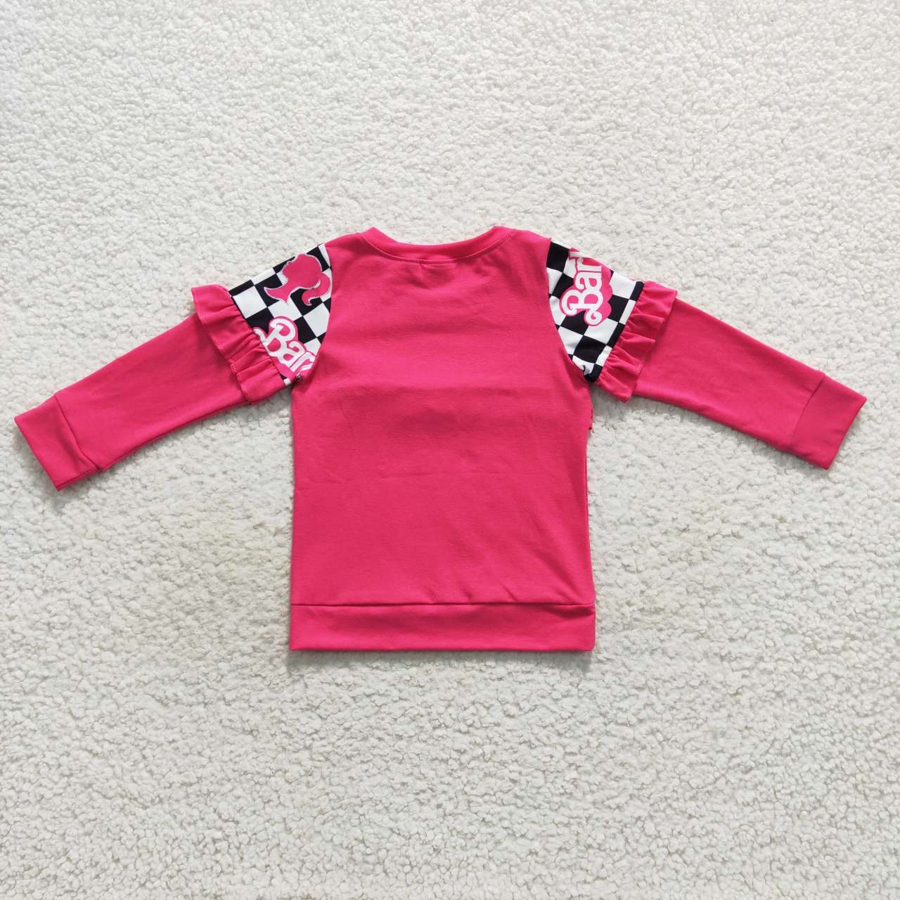 GT0296 barbie avatar black and white plaid rose red lace long-sleeved top