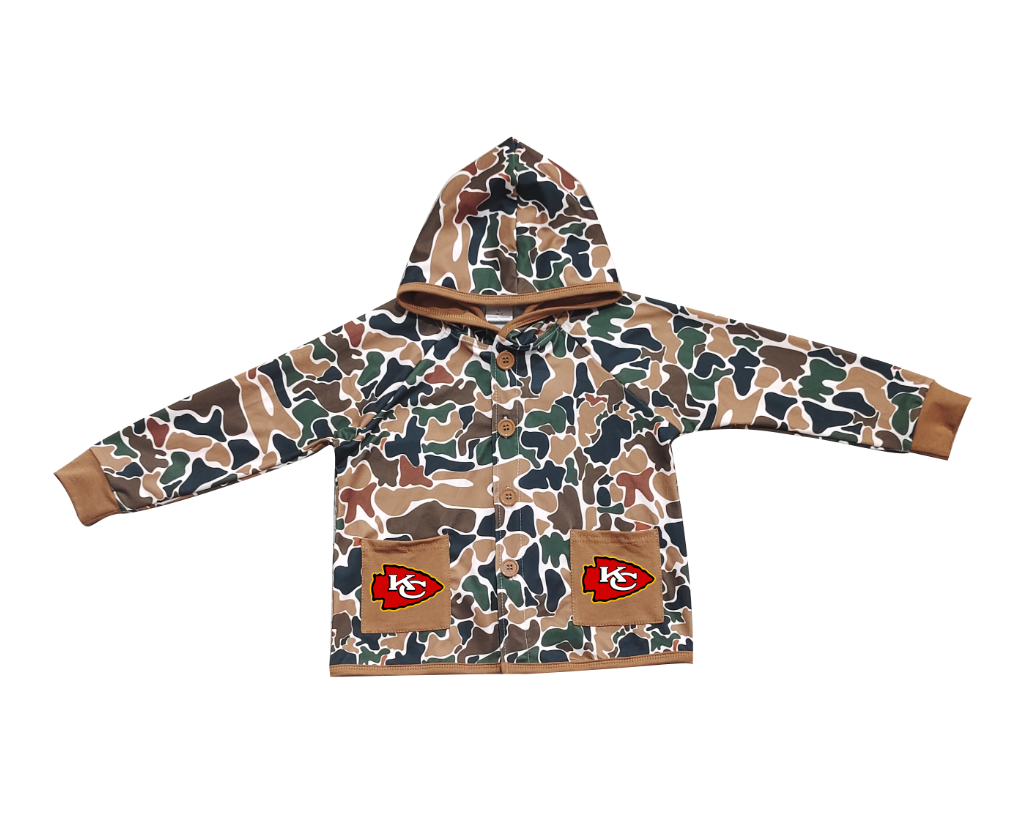 Custom moq 5 mix size milk silk baby boys clothes team summer camouflage button hooded long sleeve top-25.11.25