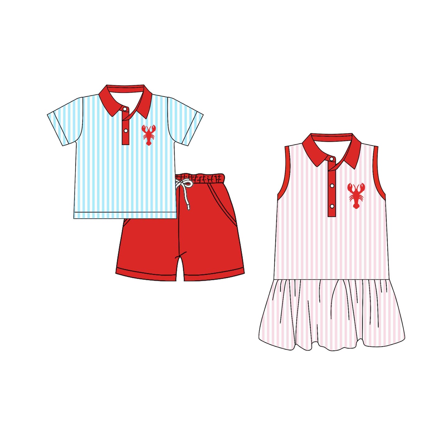 25.12.3 custom each style moq 5 eta 6-8week Sibling Sister crayfish baby short sleeve shorts sets and dress match design