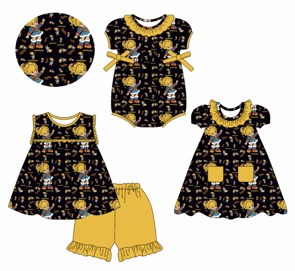 Custom summer cartoon baby girls clothes sets dress romper