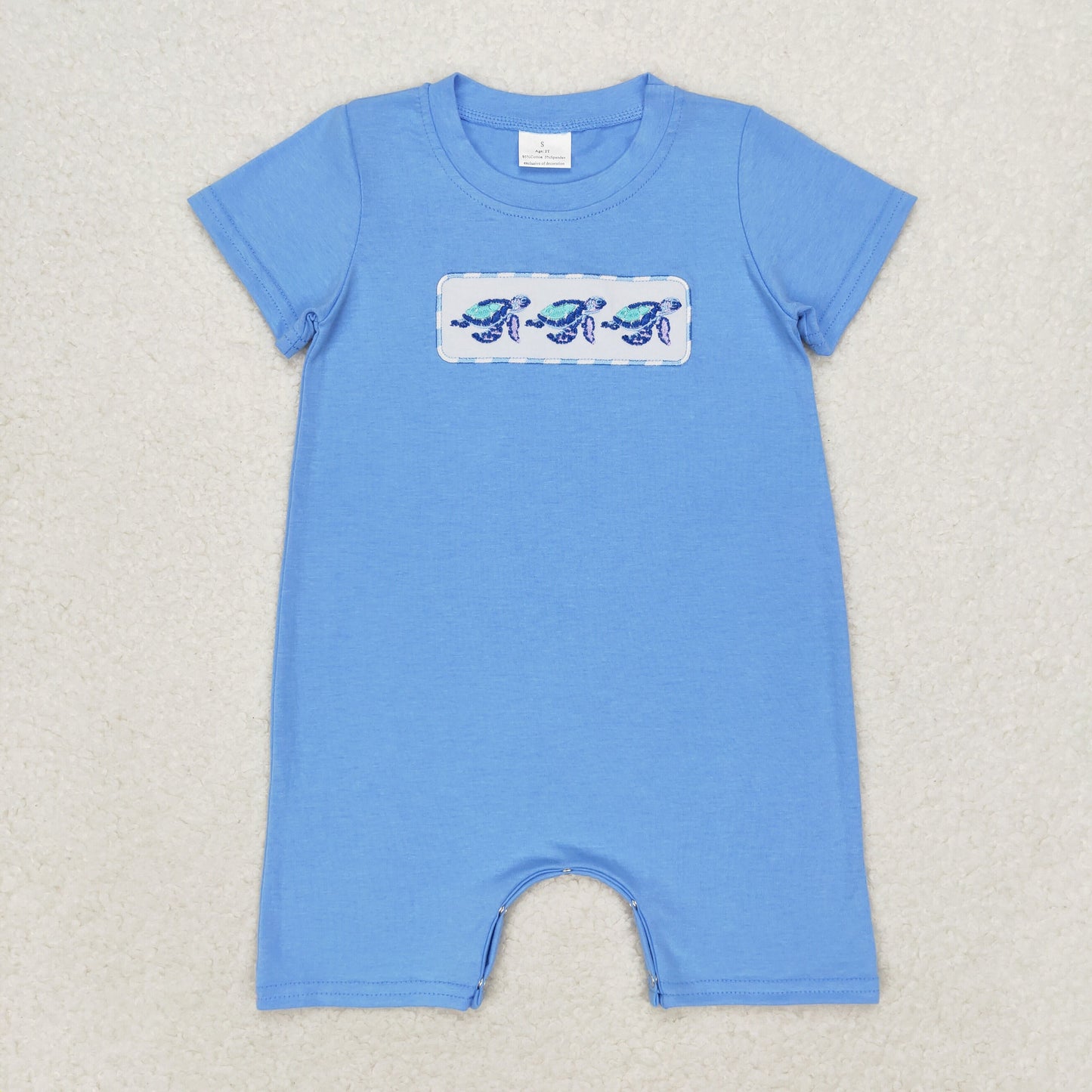 RTS NO MOQ(In Stock) Embroidered turtle blue short-sleeved bodysuit
