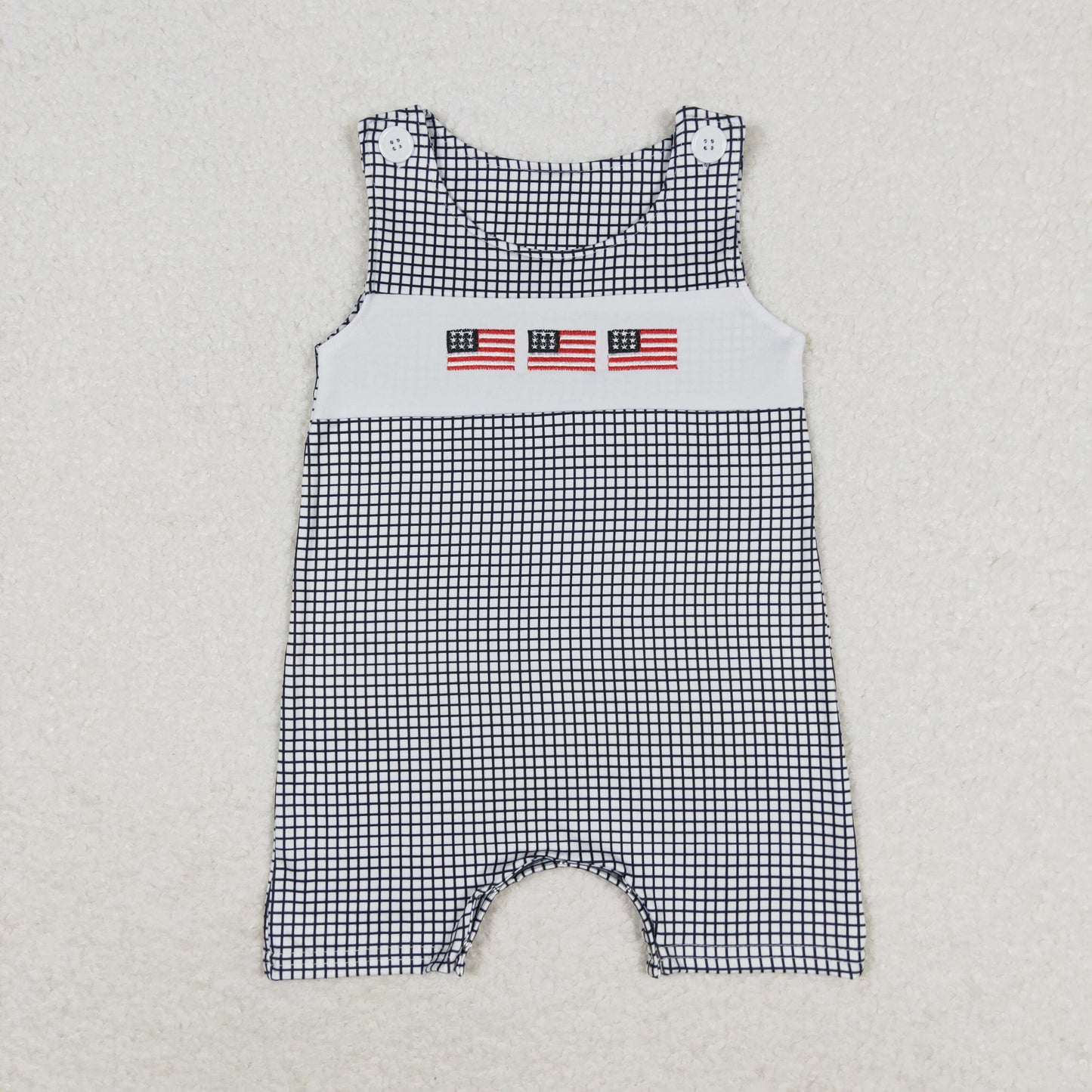 RTS NO MOQ(In Stock) Embroidered flag black and white plaid sleeveless jumpsuit