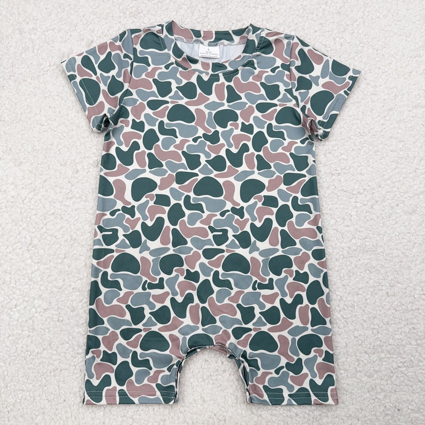 RTS SALES NO MOQ藕粉绿色迷彩白底连体衣Lotus root green camouflage white bodysuit