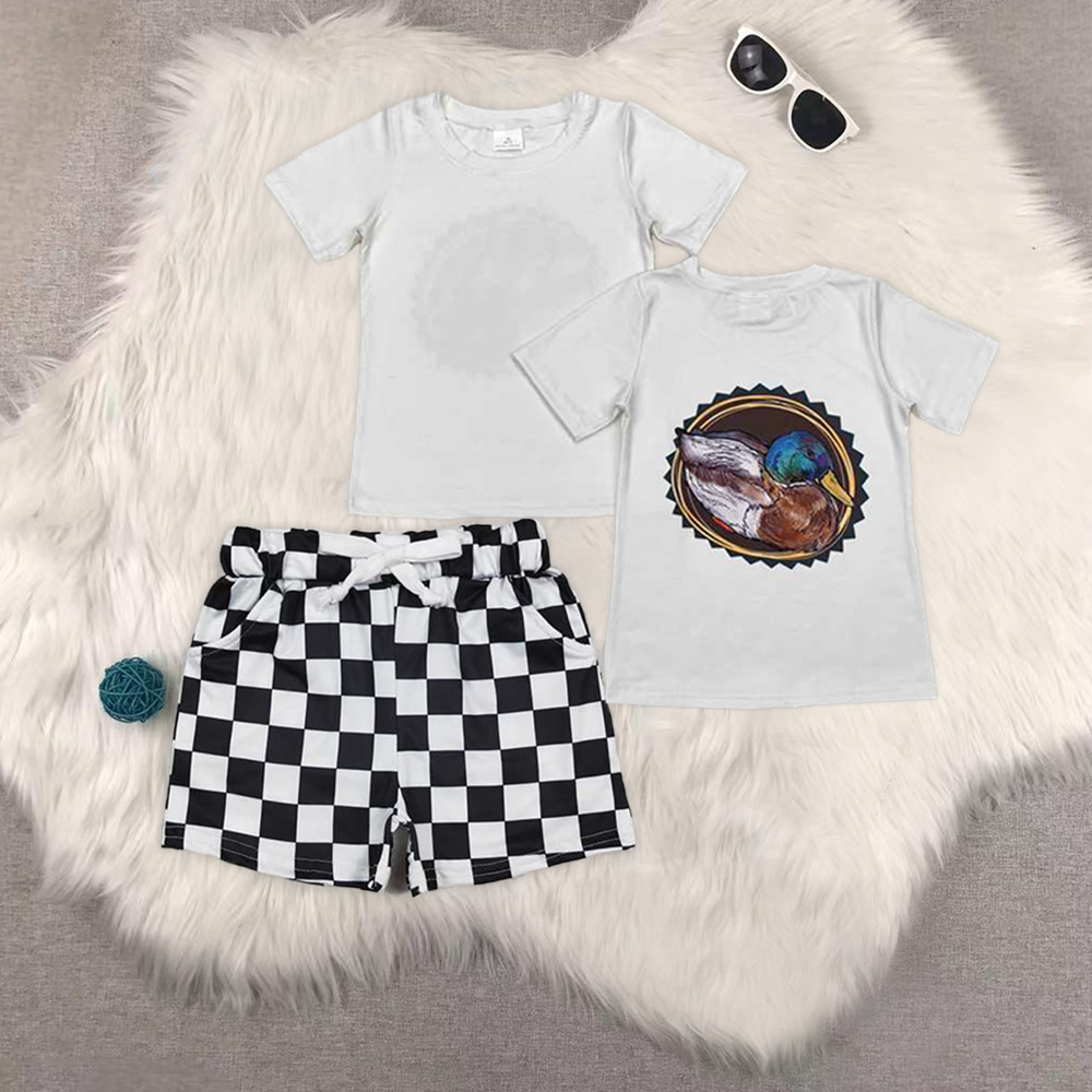 rts no moq BT0964+SS0273 duck white short-sleeved top shorts sets