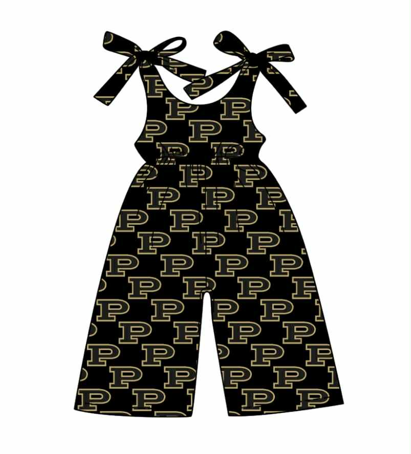 PRE ORDER Deadline July 30 custom no moq Children's boutique clothing Black bow tie jumpsuit