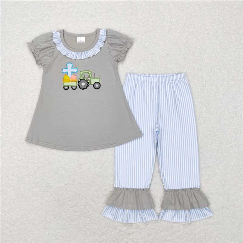 RTS NO MOQ Boys girl easter short-sleeved shirt pants clothing set