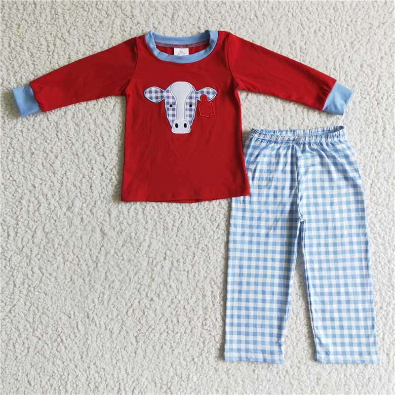 RTS NO MOQ(In Stock) BLP0019 Baby Boys embroidery Top Pants Outfits Sets
