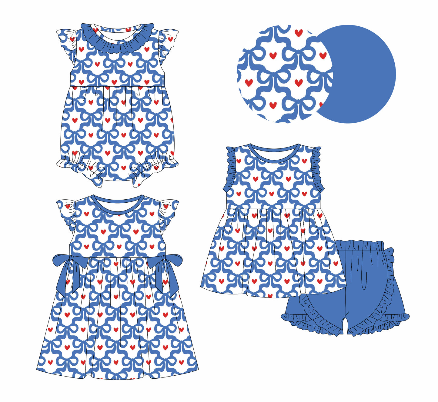 12.31 custom each style moq 5eta 4-6week Sibling Sistes bow love baby girl short sleeve shorts sets and dress and rompers match family design